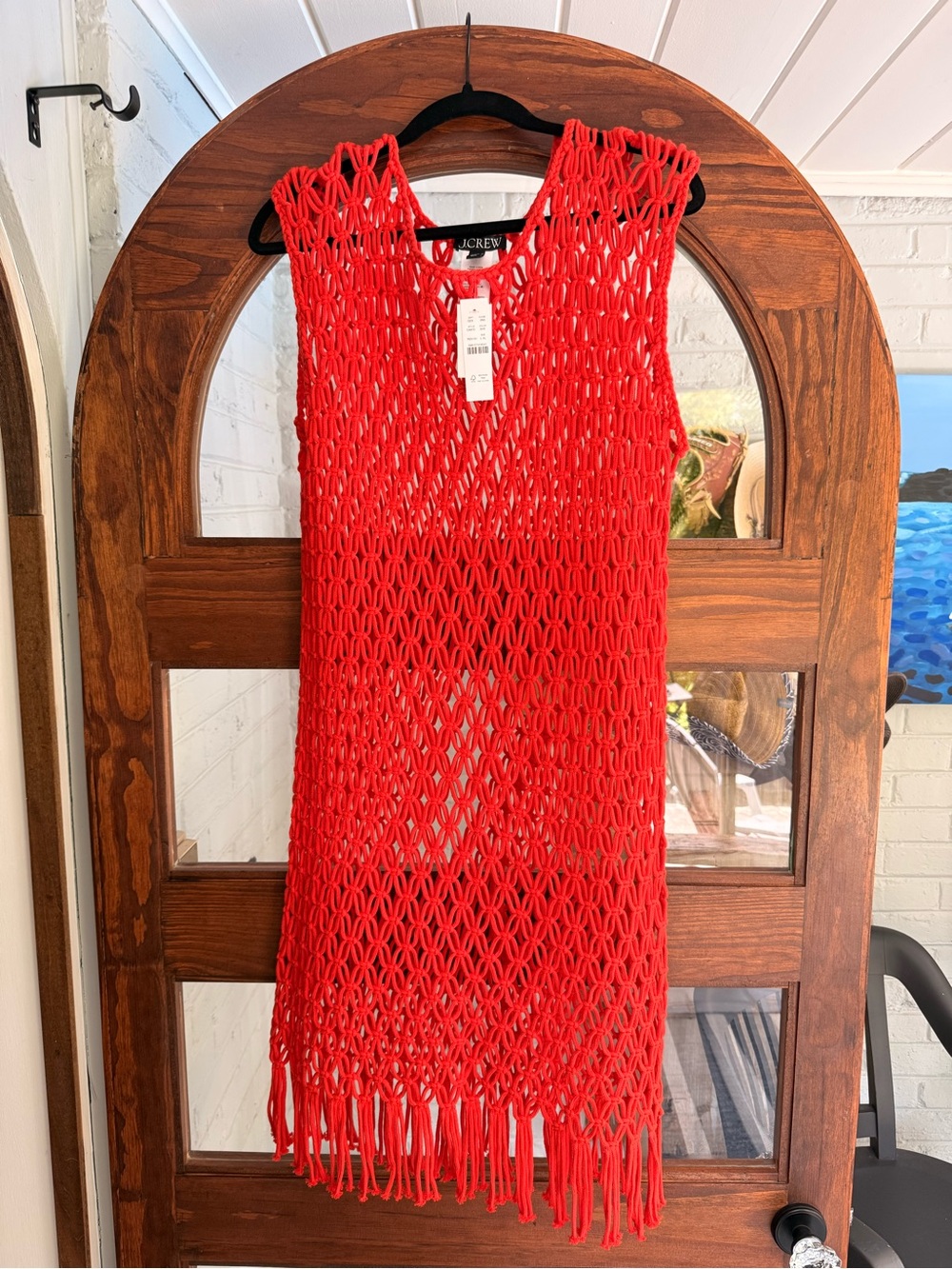J. Crew Bright Red Crochet Macramé Fringe Mini Dress